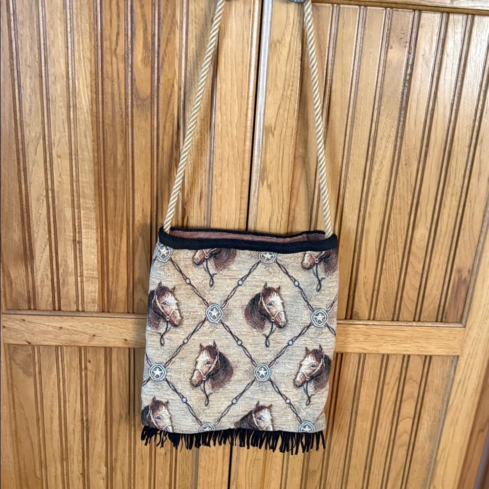 Equestrian Themed Tan Shoulder Bag